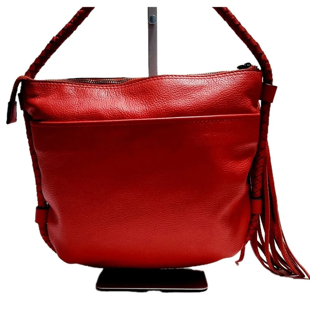 TAHARI ALS Leather Shoulder Bag Hobo With Tassel - Picture 2 of 13